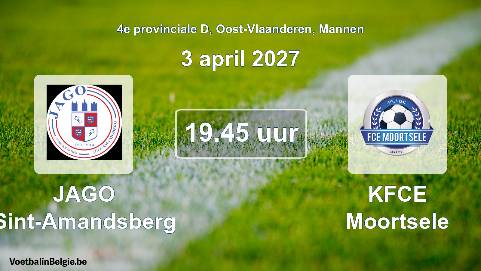 Geplande wedstrijd mannenvoetbal: JAGO Sint-Amandsberg - KFCE Moortsele (3 april 2027)