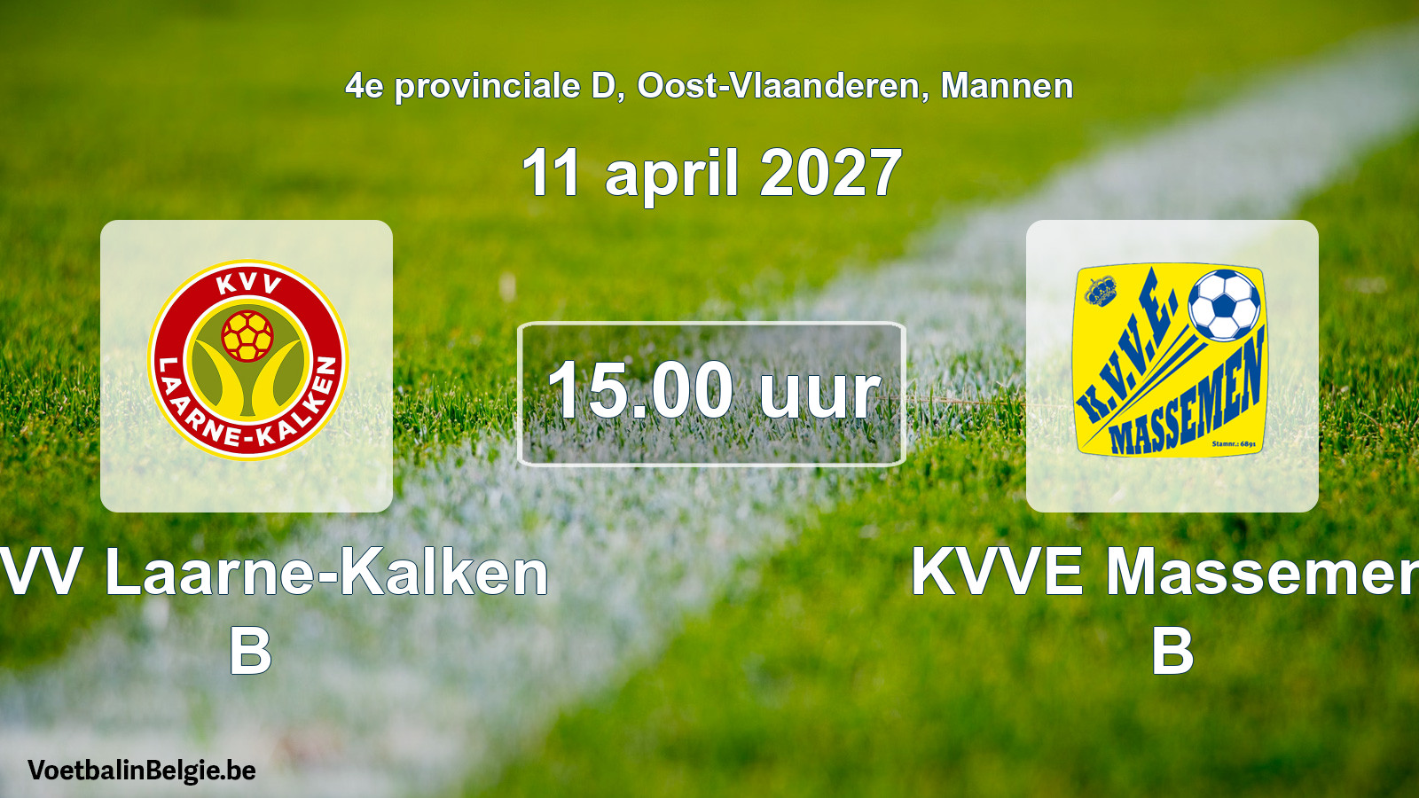 Geplande wedstrijd mannenvoetbal: KVV Laarne-Kalken B - KVVE Massemen B (11 april 2027)
