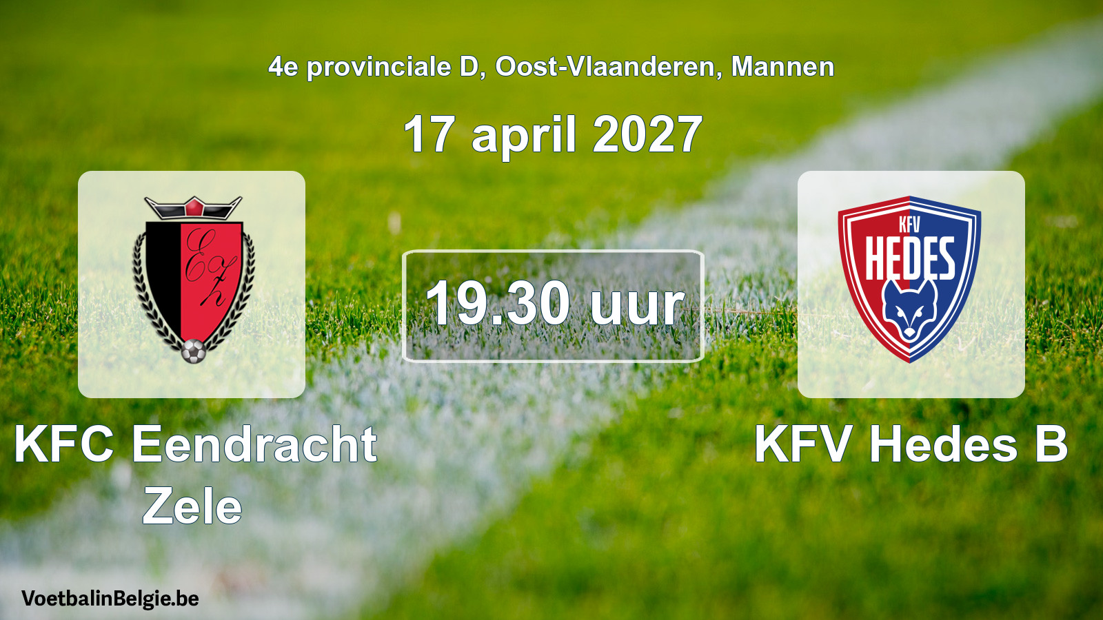 Geplande wedstrijd mannenvoetbal: KFC Eendracht Zele - KFV Hedes B (17 april 2027)
