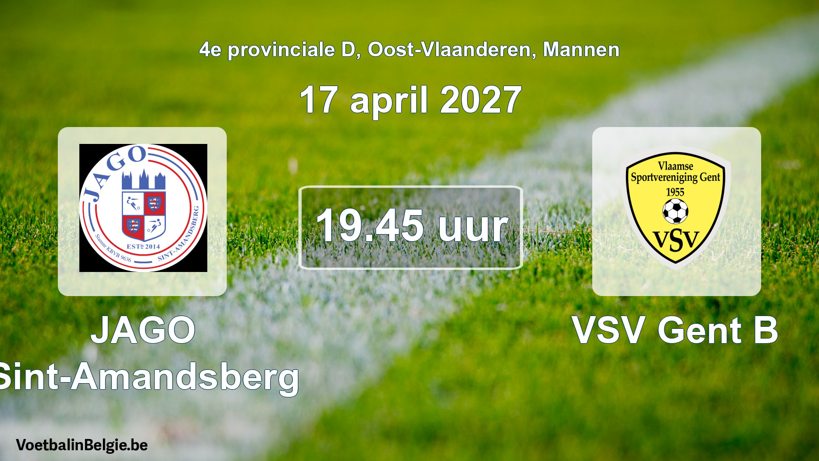 Geplande wedstrijd mannenvoetbal: JAGO Sint-Amandsberg - VSV Gent B (17 april 2027)