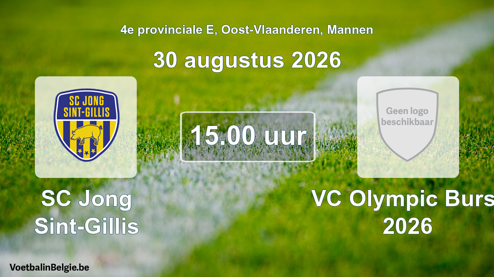 Geplande wedstrijd mannenvoetbal: SC Jong Sint-Gillis - VC Olympic Burst 2026 (30 augustus 2026)