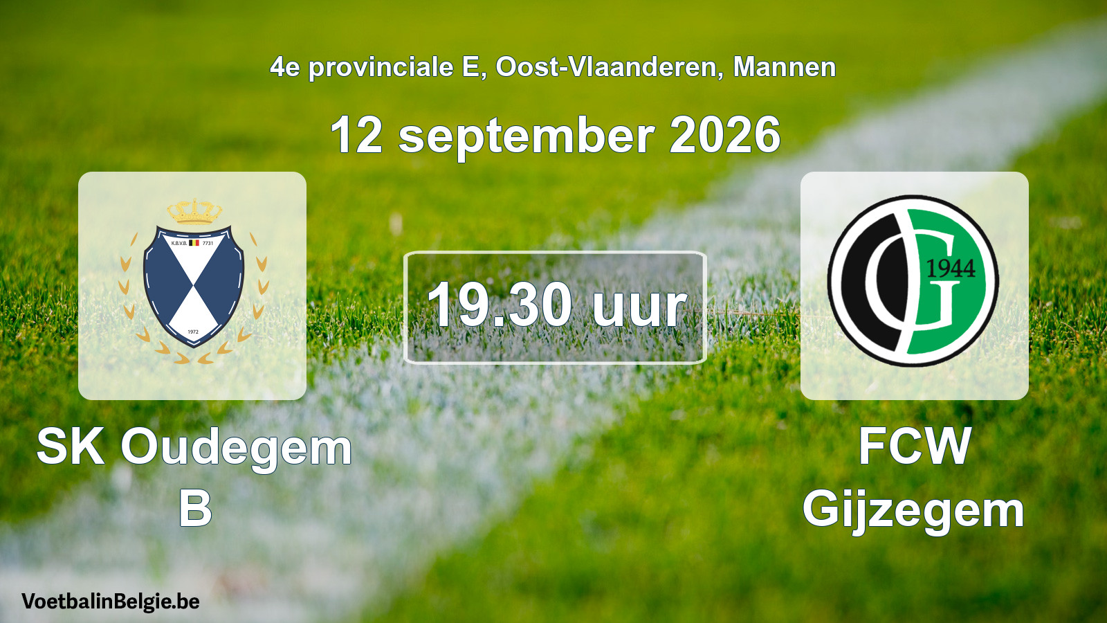 Geplande wedstrijd mannenvoetbal: SK Oudegem B - FCW Gijzegem (12 september 2026)