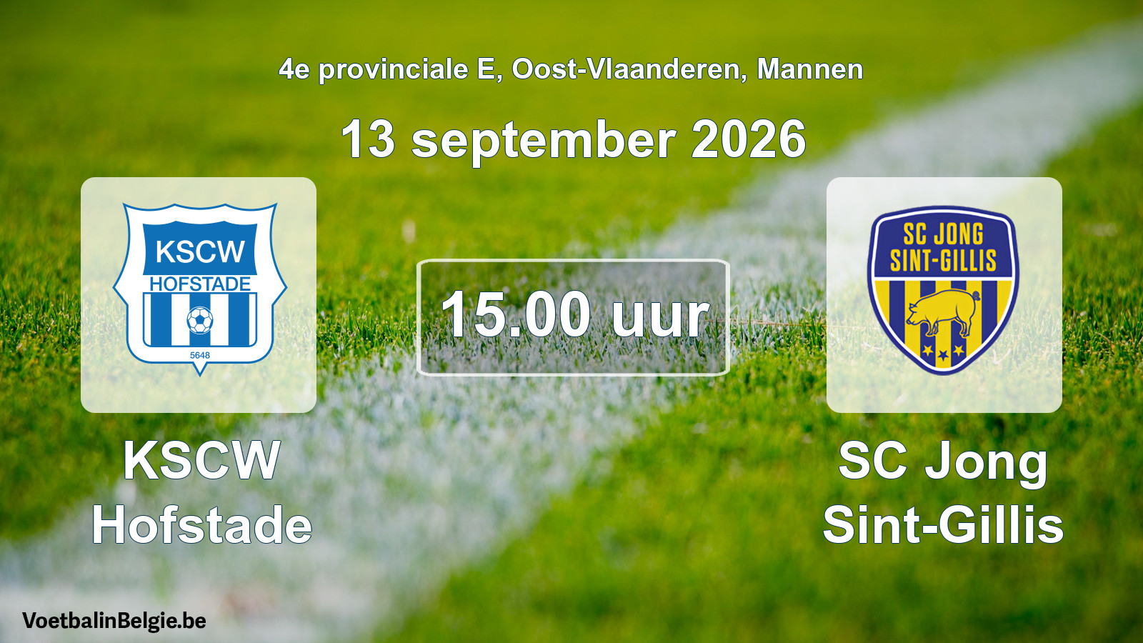 Geplande wedstrijd mannenvoetbal: KSCW Hofstade - SC Jong Sint-Gillis (13 september 2026)