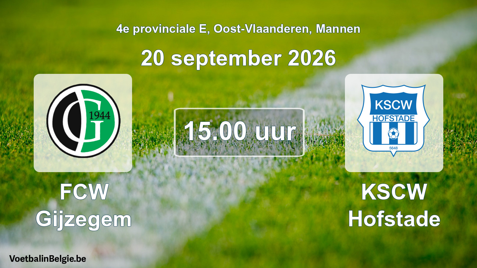 Geplande wedstrijd mannenvoetbal: FCW Gijzegem - KSCW Hofstade (20 september 2026)