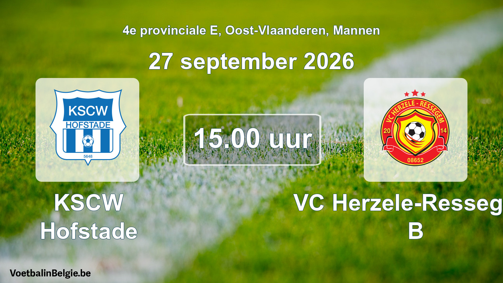 Geplande wedstrijd mannenvoetbal: KSCW Hofstade - VC Herzele-Ressegem B (27 september 2026)