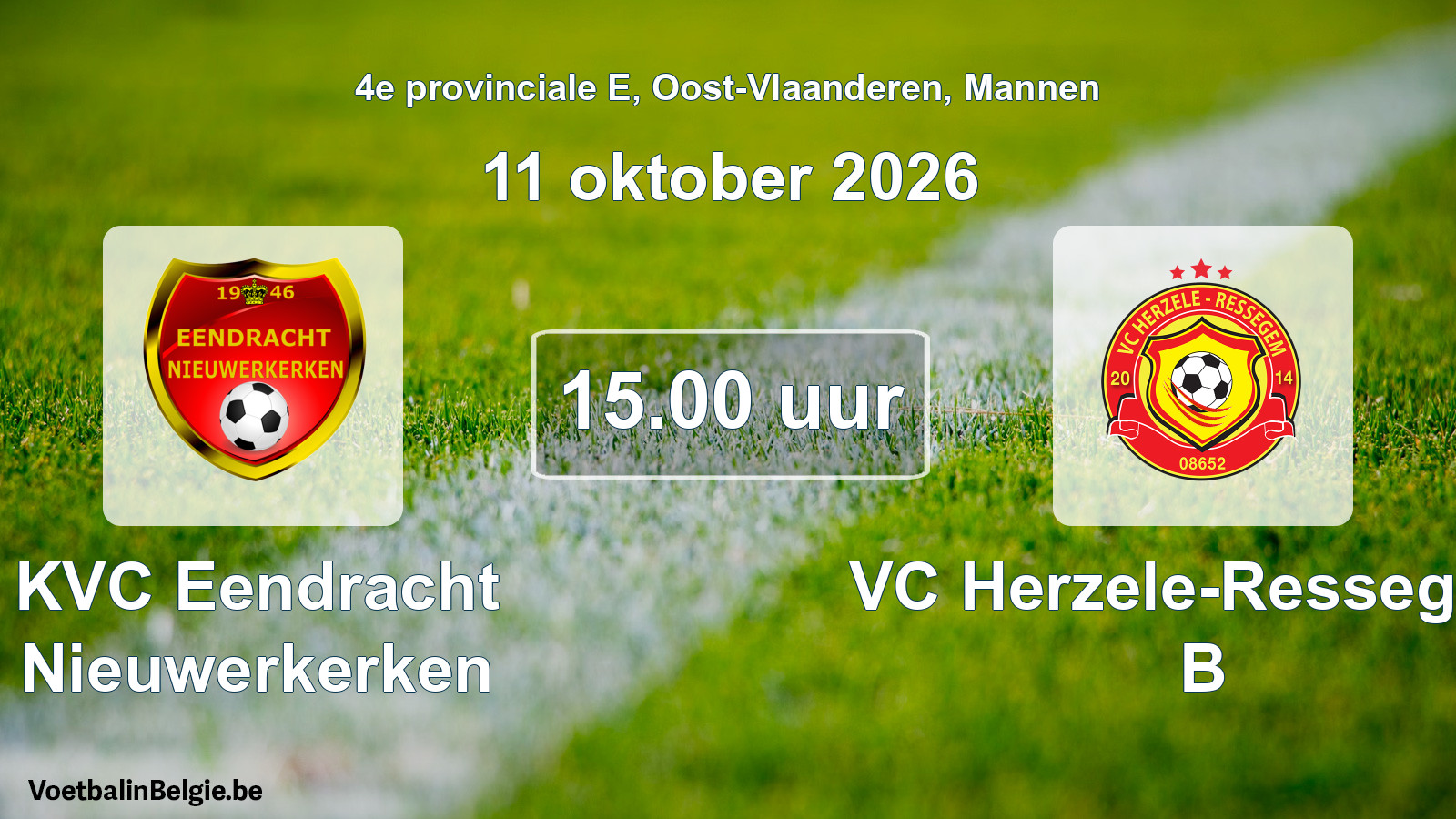 Geplande wedstrijd mannenvoetbal: KVC Eendracht Nieuwerkerken - VC Herzele-Ressegem B (11 oktober 2026)