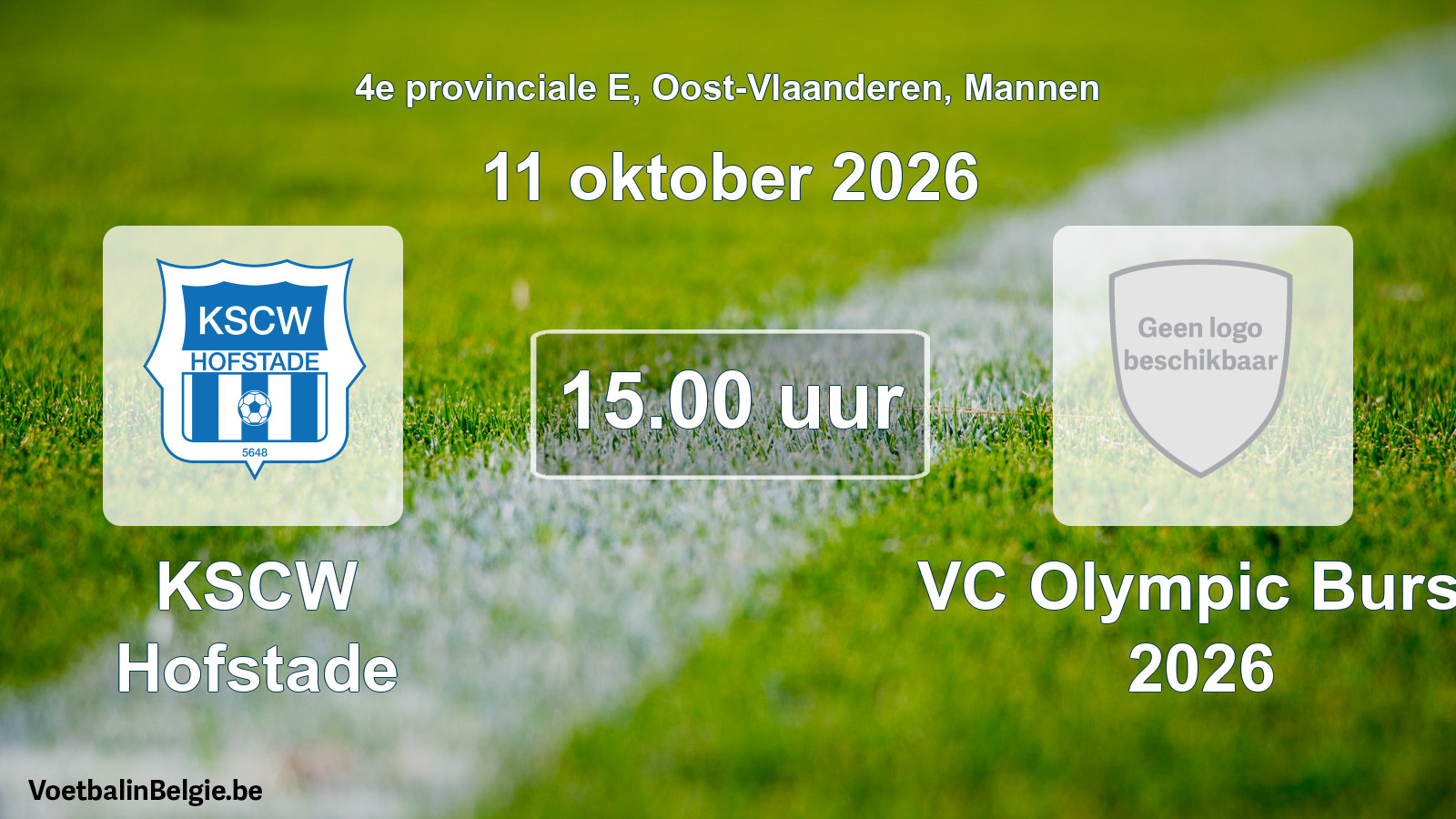 Geplande wedstrijd mannenvoetbal: KSCW Hofstade - VC Olympic Burst 2026 (11 oktober 2026)
