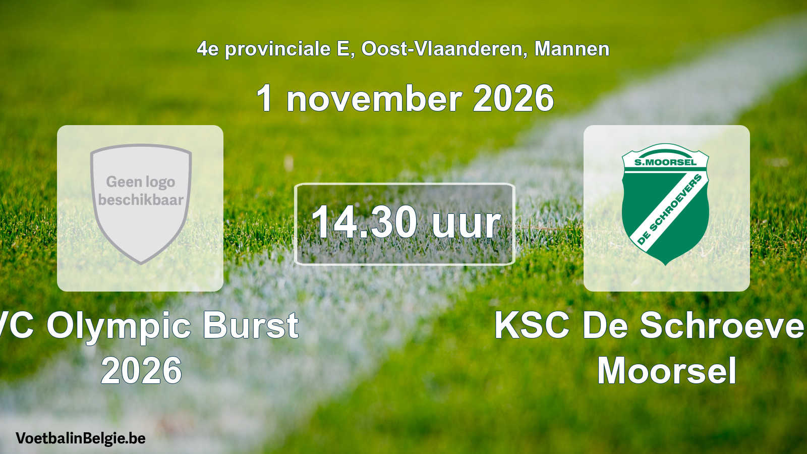 Geplande wedstrijd mannenvoetbal: VC Olympic Burst 2026 - KSC De Schroevers Moorsel (1 november 2026)