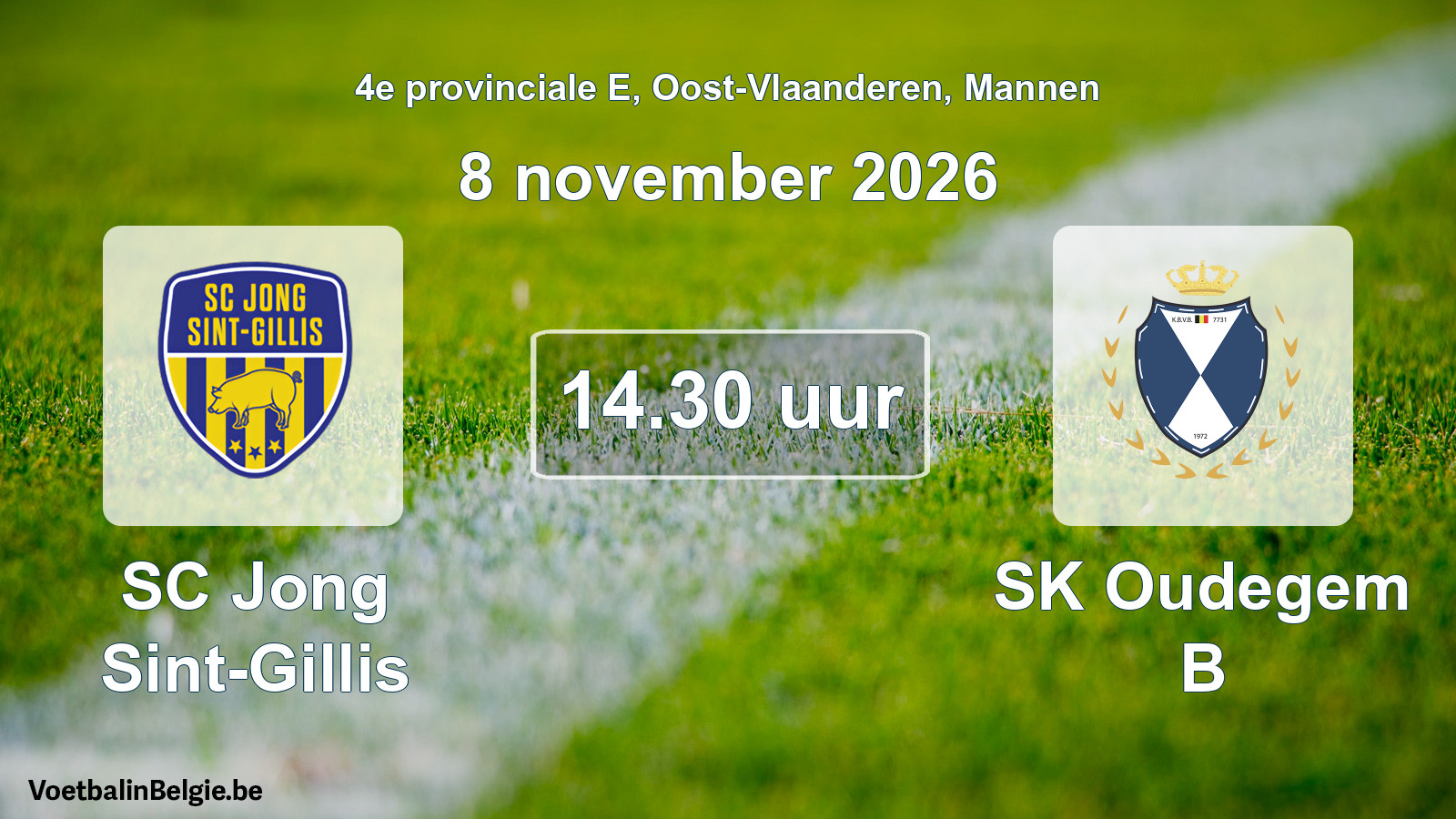 Geplande wedstrijd mannenvoetbal: SC Jong Sint-Gillis - SK Oudegem B (8 november 2026)