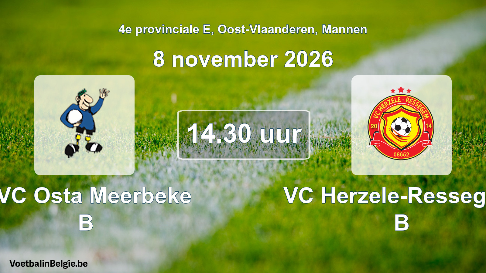 Geplande wedstrijd mannenvoetbal: KVC Osta Meerbeke B - VC Herzele-Ressegem B (8 november 2026)