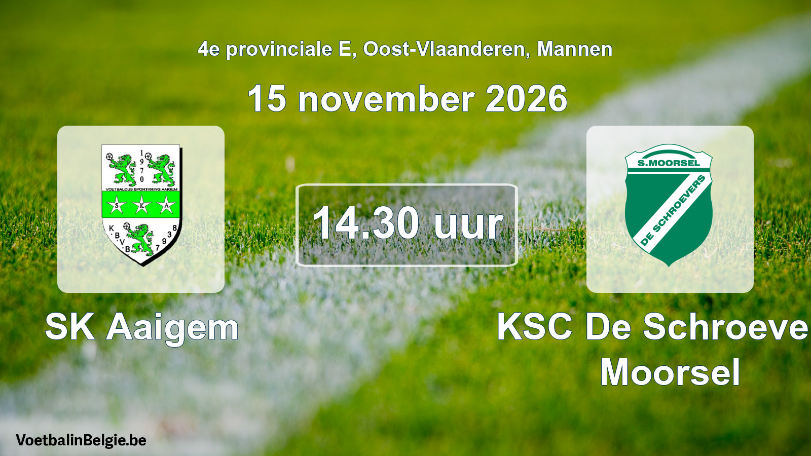 Geplande wedstrijd mannenvoetbal: SK Aaigem - KSC De Schroevers Moorsel (15 november 2026)