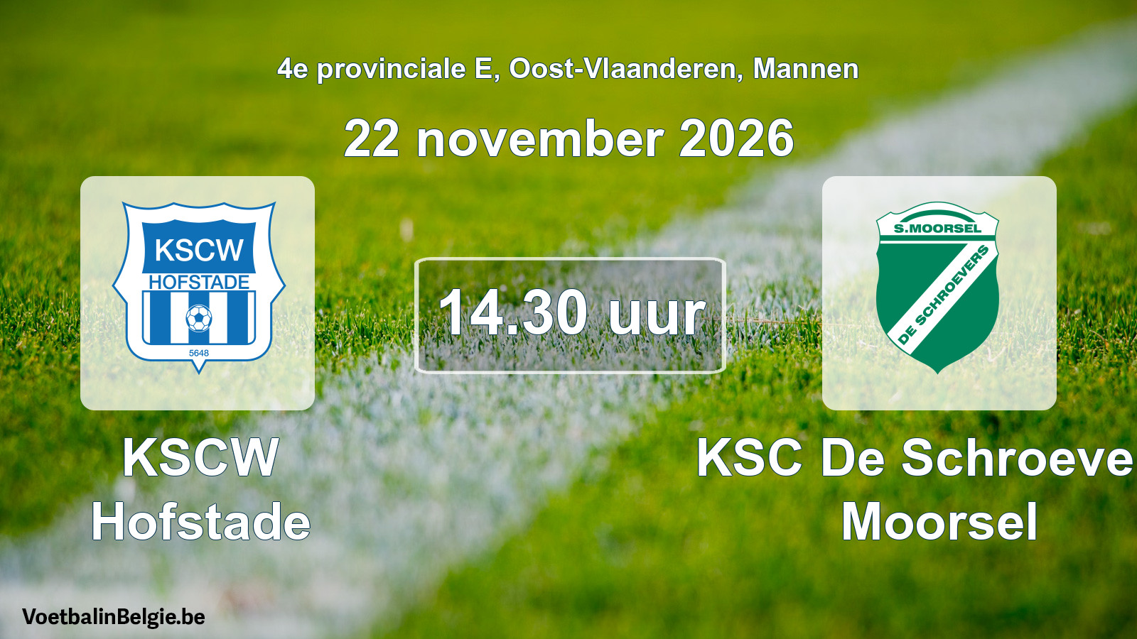 Geplande wedstrijd mannenvoetbal: KSCW Hofstade - KSC De Schroevers Moorsel (22 november 2026)