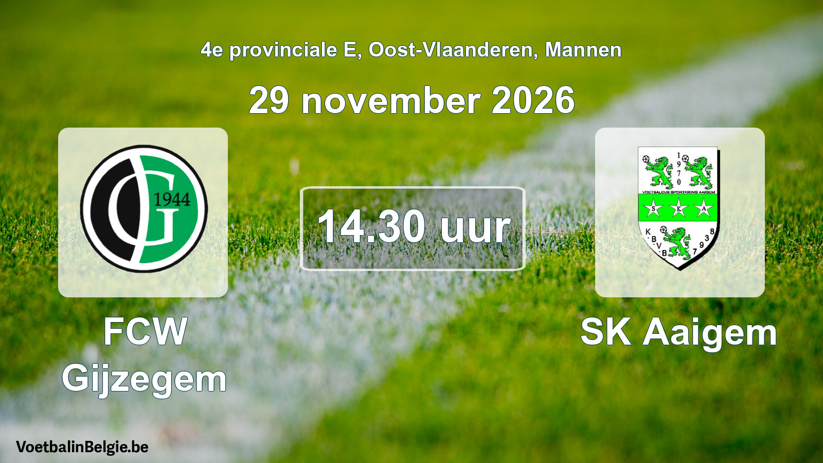 Geplande wedstrijd mannenvoetbal: FCW Gijzegem - SK Aaigem (29 november 2026)