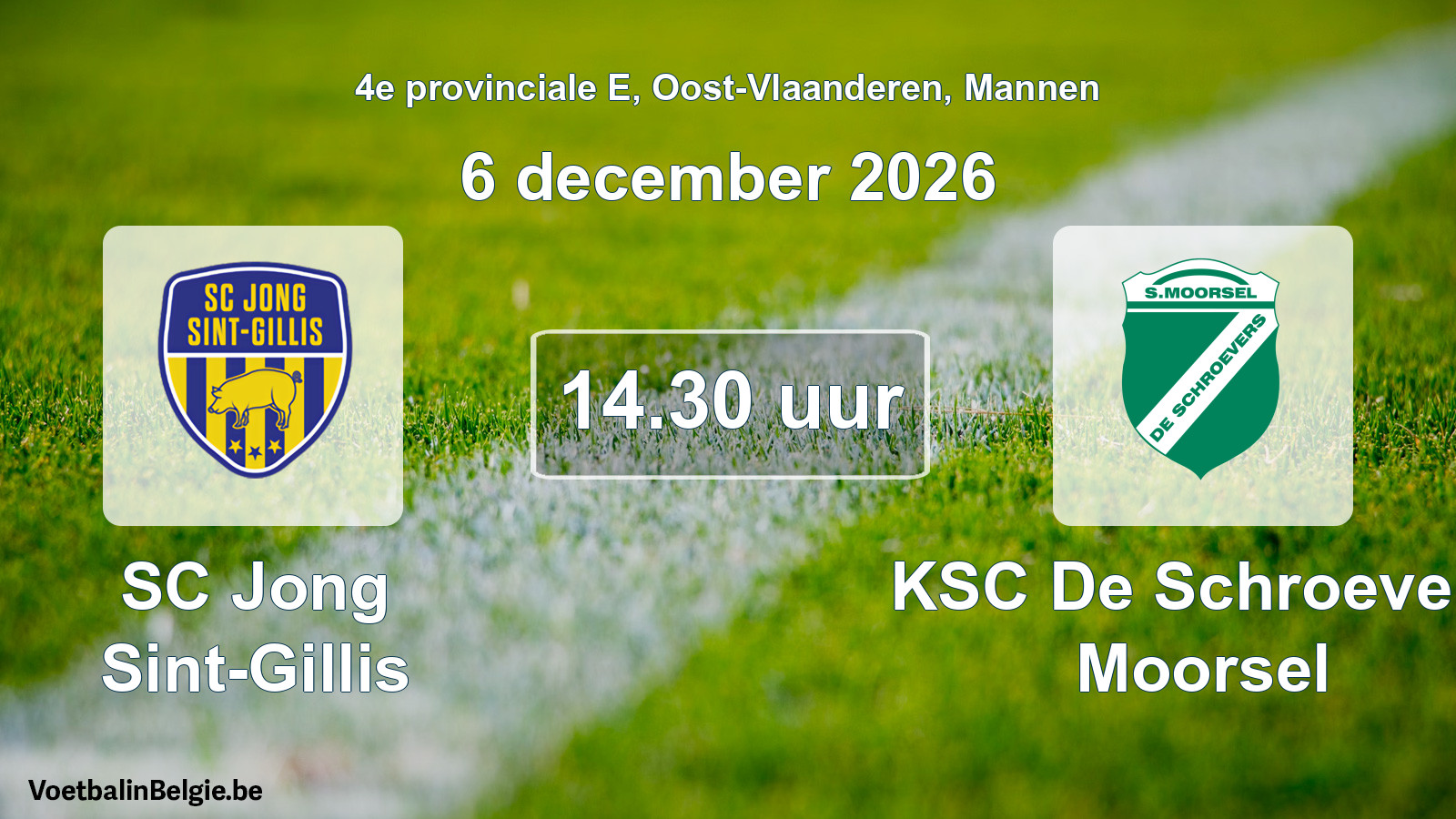 Geplande wedstrijd mannenvoetbal: SC Jong Sint-Gillis - KSC De Schroevers Moorsel (6 december 2026)
