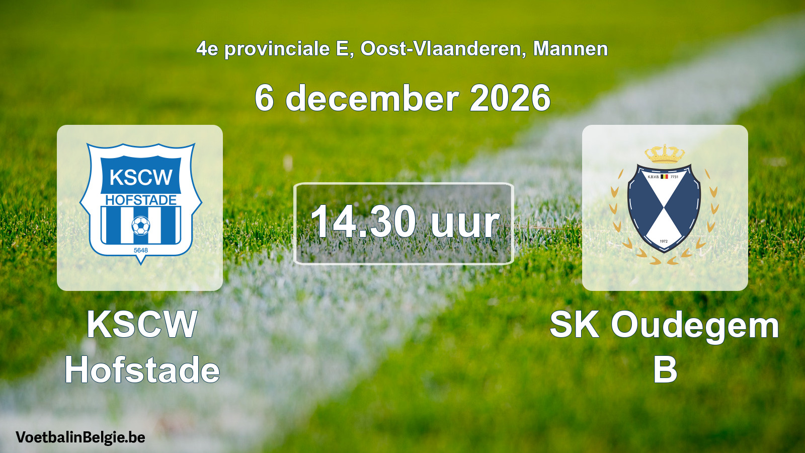 Geplande wedstrijd mannenvoetbal: KSCW Hofstade - SK Oudegem B (6 december 2026)