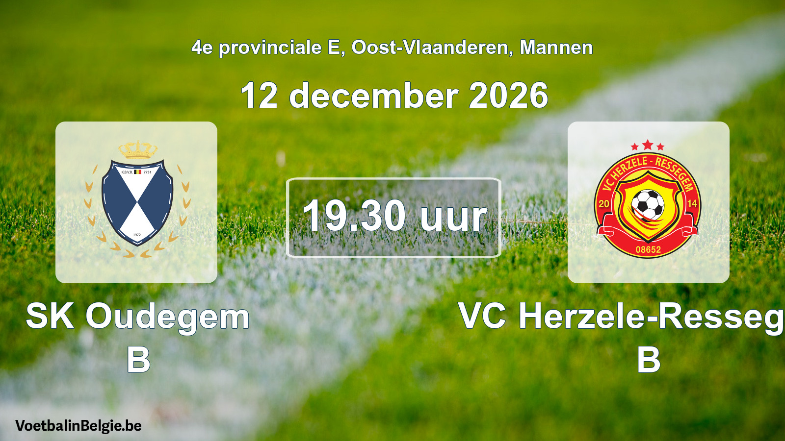 Geplande wedstrijd mannenvoetbal: SK Oudegem B - VC Herzele-Ressegem B (12 december 2026)