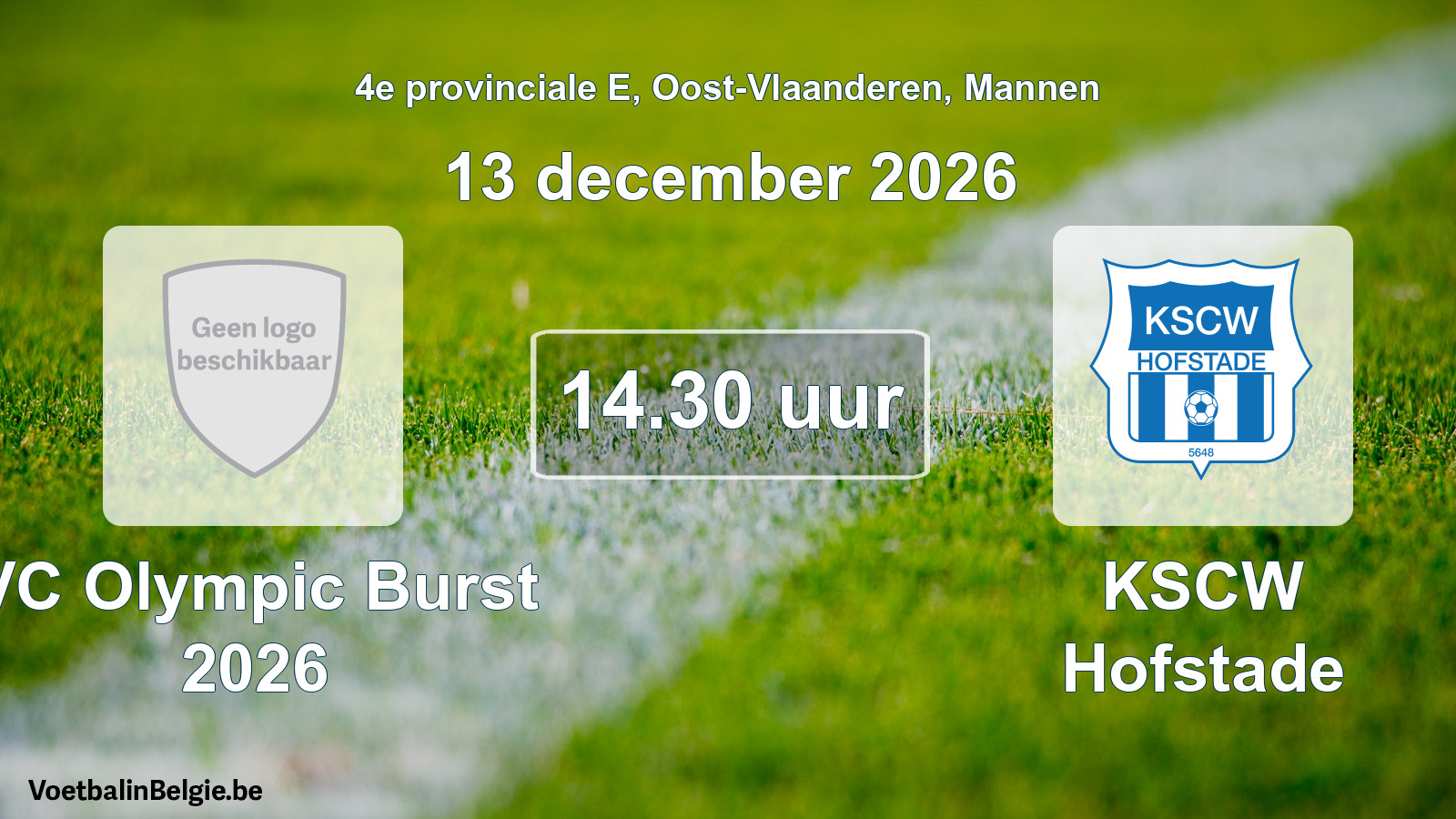 Geplande wedstrijd mannenvoetbal: VC Olympic Burst 2026 - KSCW Hofstade (13 december 2026)