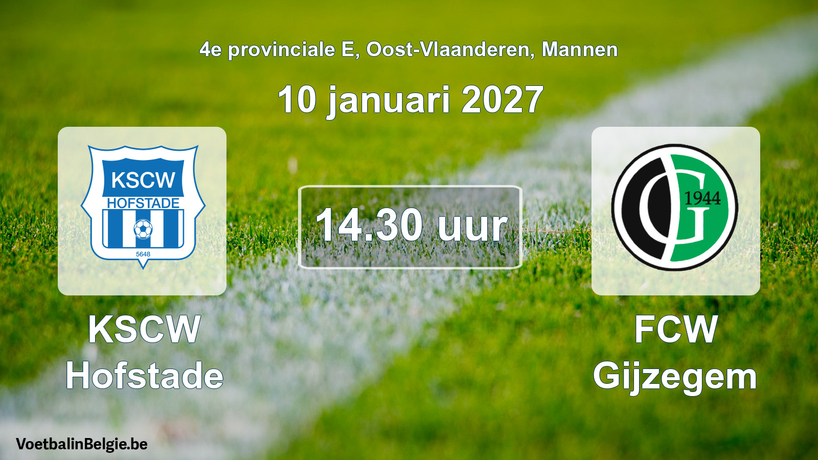 Geplande wedstrijd mannenvoetbal: KSCW Hofstade - FCW Gijzegem (10 januari 2027)
