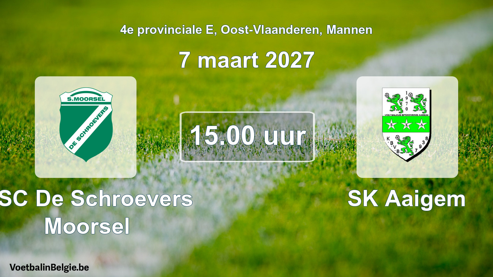 Geplande wedstrijd mannenvoetbal: KSC De Schroevers Moorsel - SK Aaigem (7 maart 2027)
