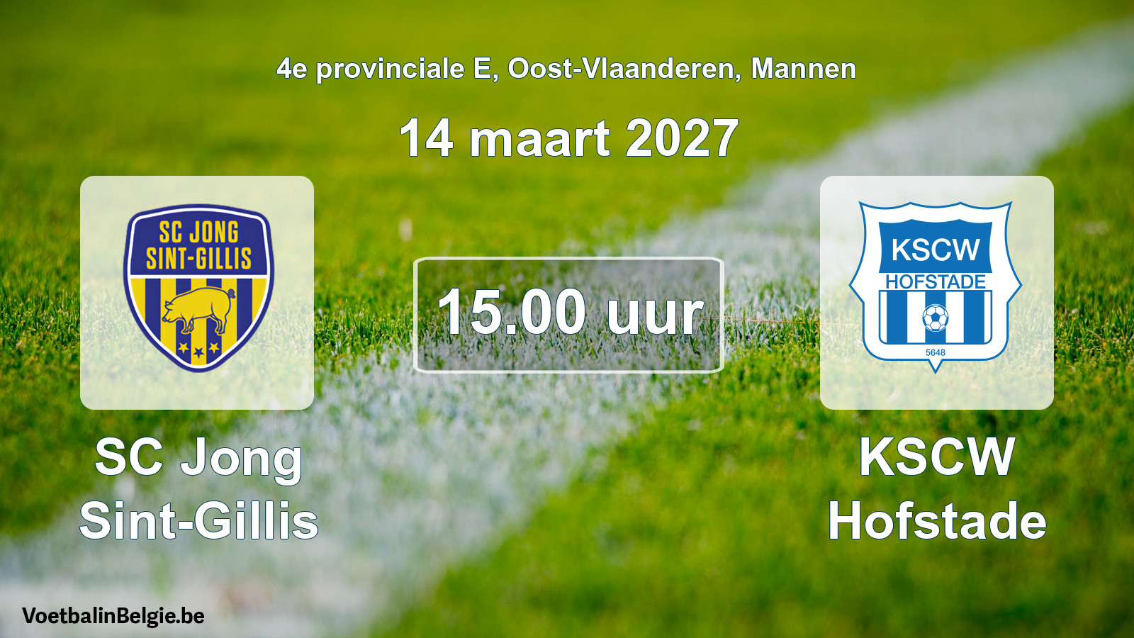 Geplande wedstrijd mannenvoetbal: SC Jong Sint-Gillis - KSCW Hofstade (14 maart 2027)