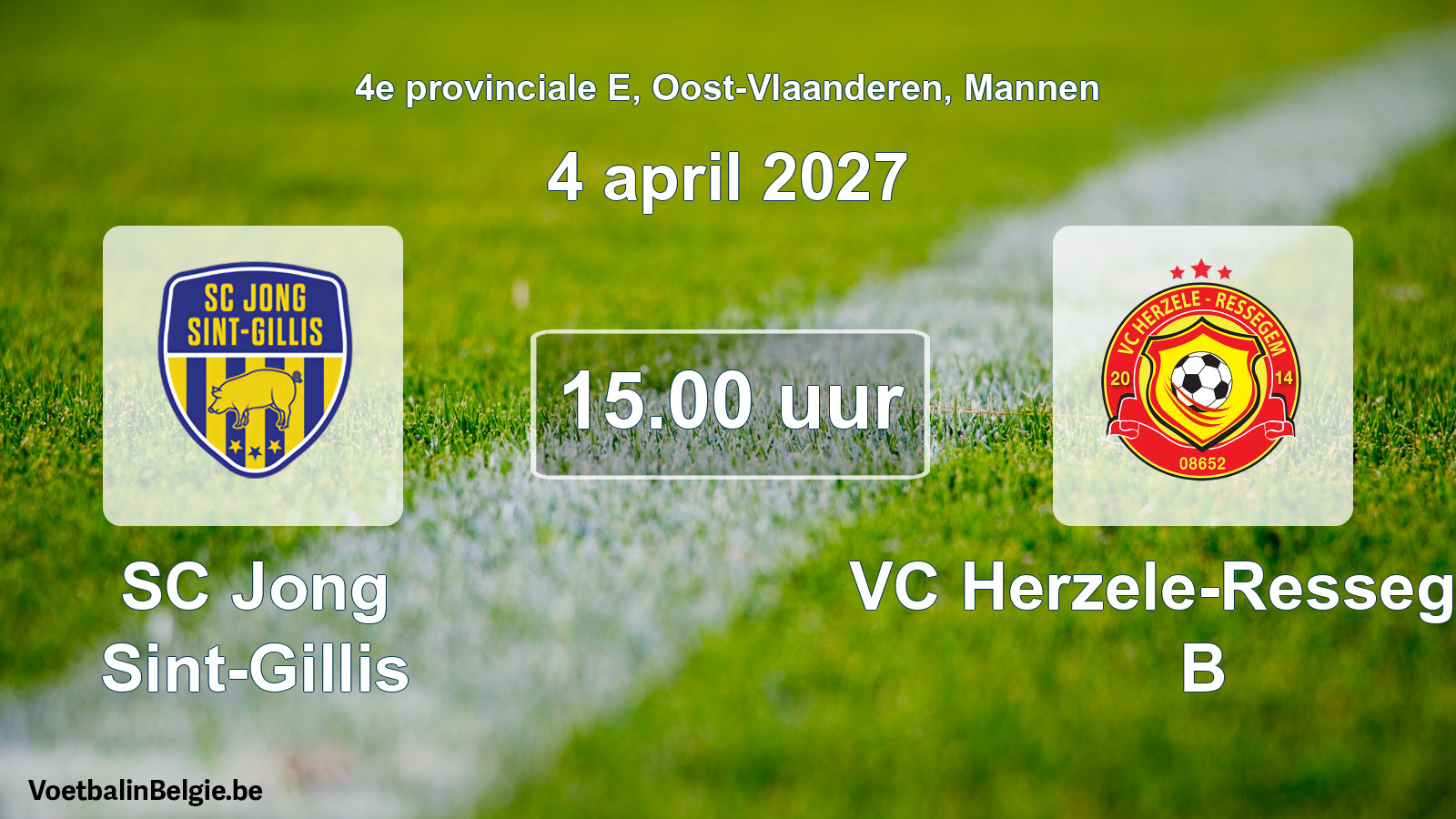Geplande wedstrijd mannenvoetbal: SC Jong Sint-Gillis - VC Herzele-Ressegem B (4 april 2027)