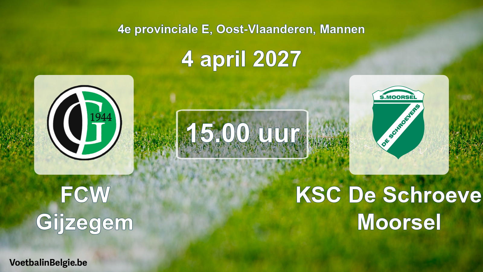 Geplande wedstrijd mannenvoetbal: FCW Gijzegem - KSC De Schroevers Moorsel (4 april 2027)