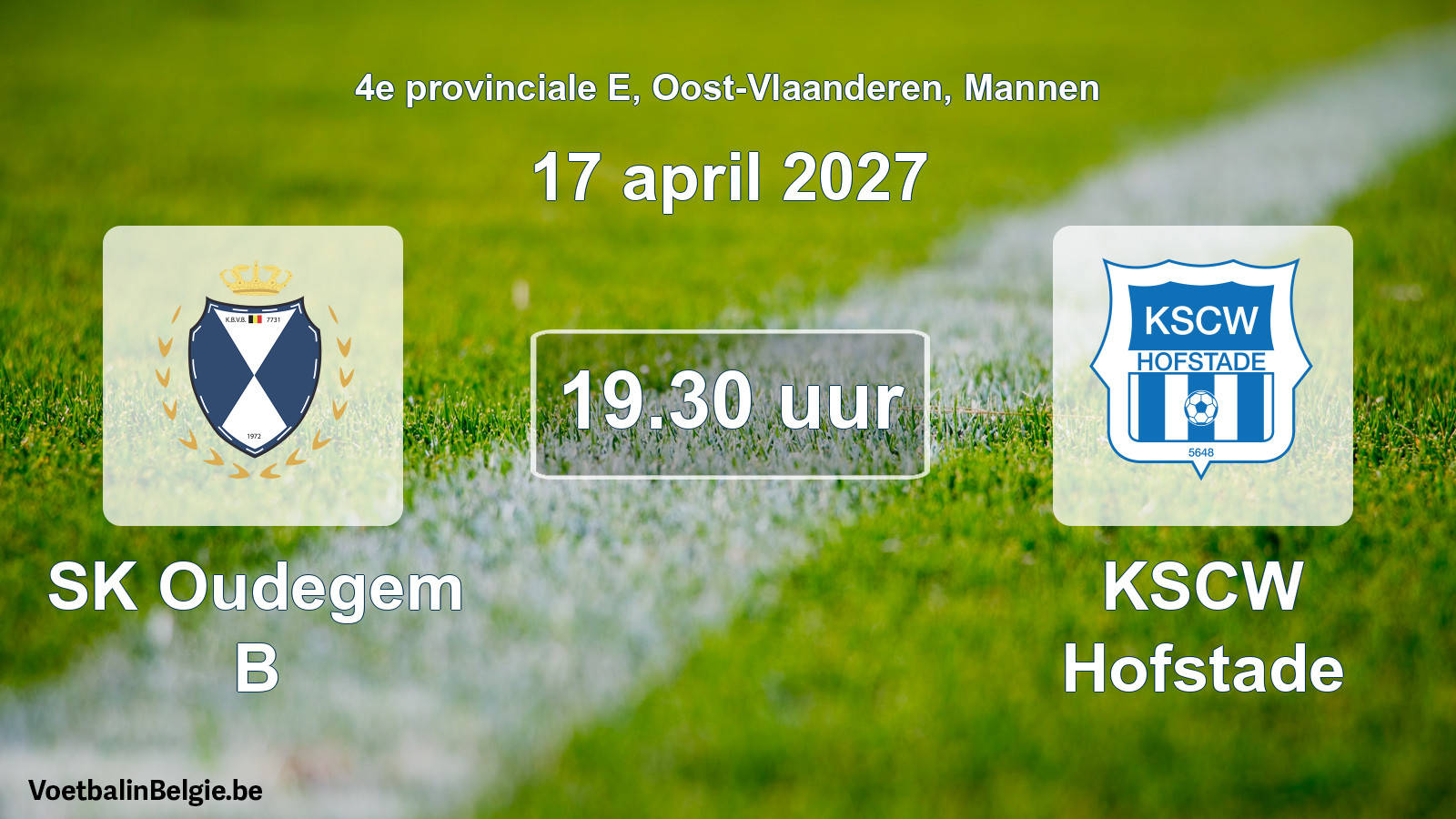 Geplande wedstrijd mannenvoetbal: SK Oudegem B - KSCW Hofstade (17 april 2027)