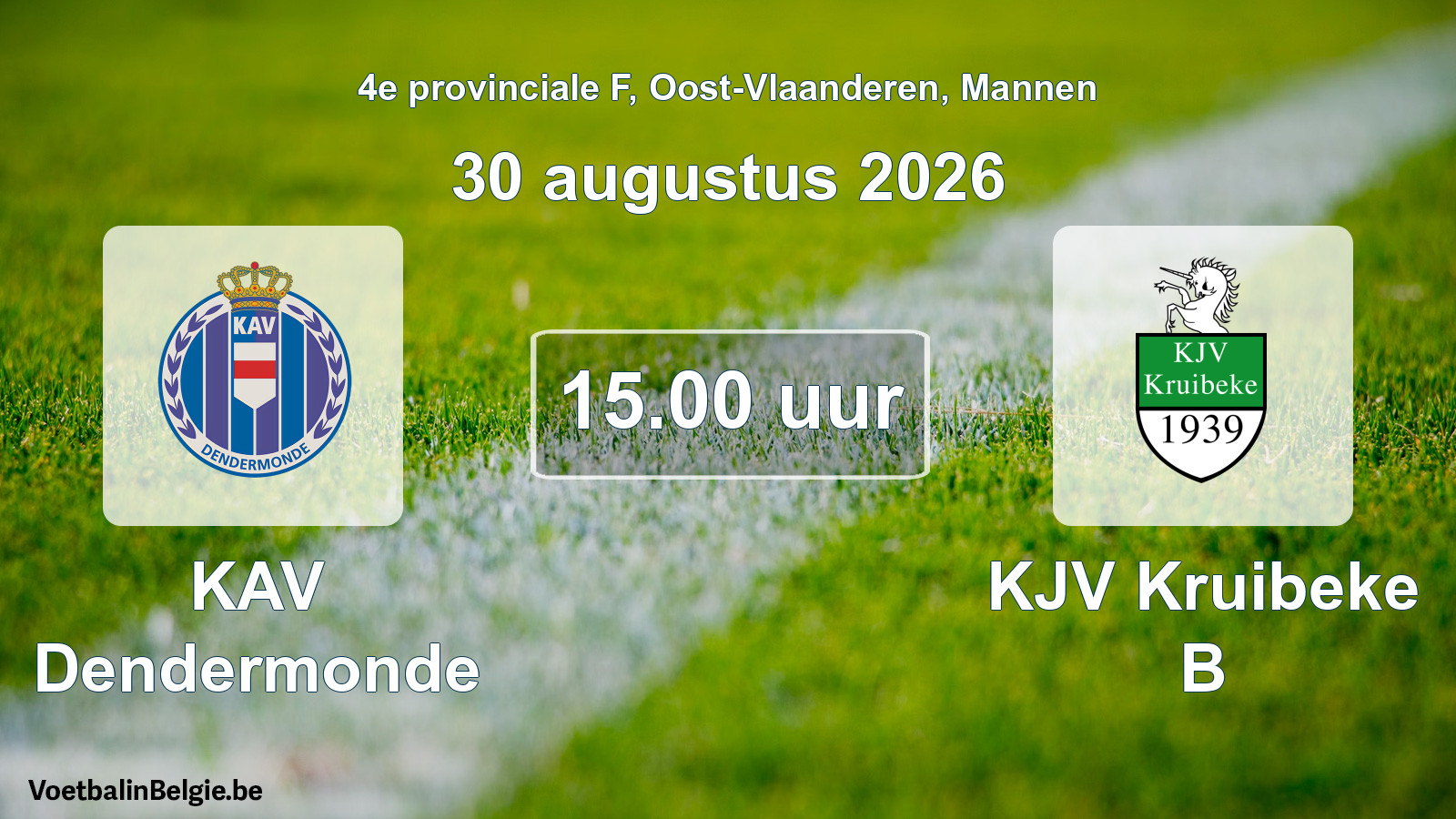 Geplande wedstrijd mannenvoetbal: KAV Dendermonde - KJV Kruibeke B (30 augustus 2026)