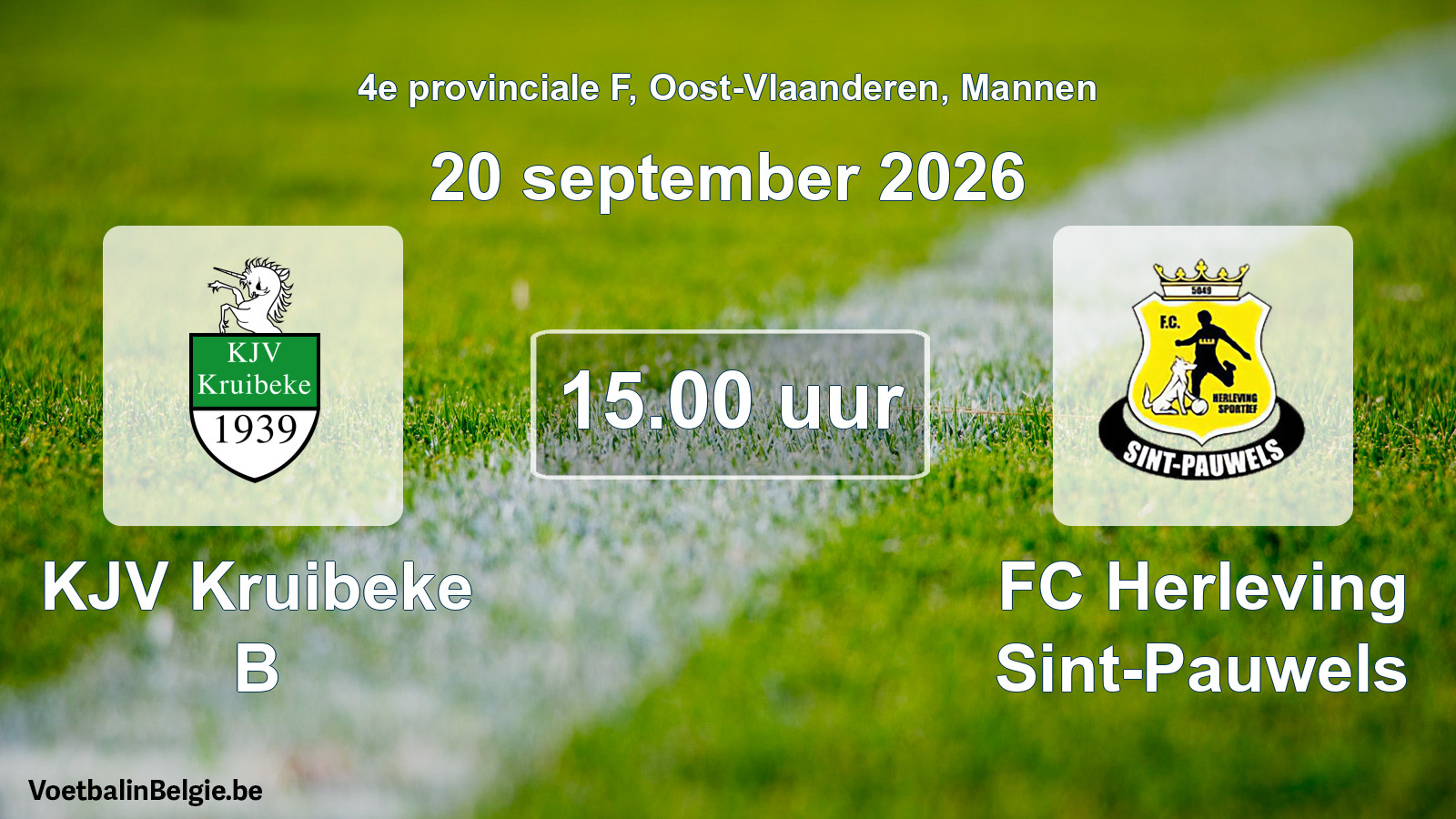 Geplande wedstrijd mannenvoetbal: KJV Kruibeke B - FC Herleving Sint-Pauwels (20 september 2026)