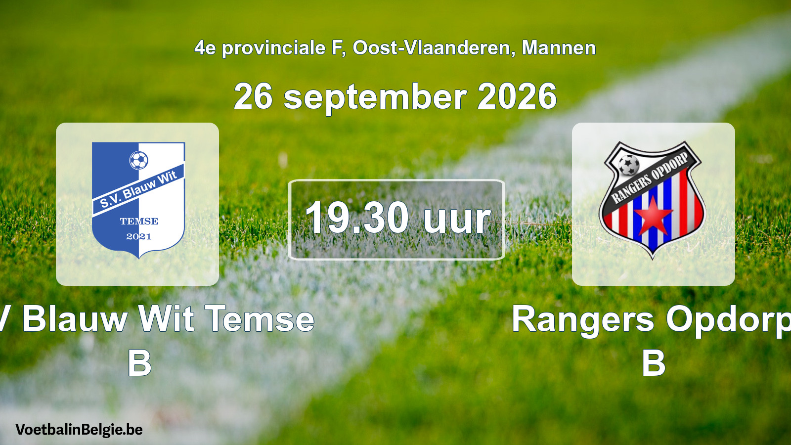 Geplande wedstrijd mannenvoetbal: SV Blauw Wit Temse B - Rangers Opdorp B (26 september 2026)