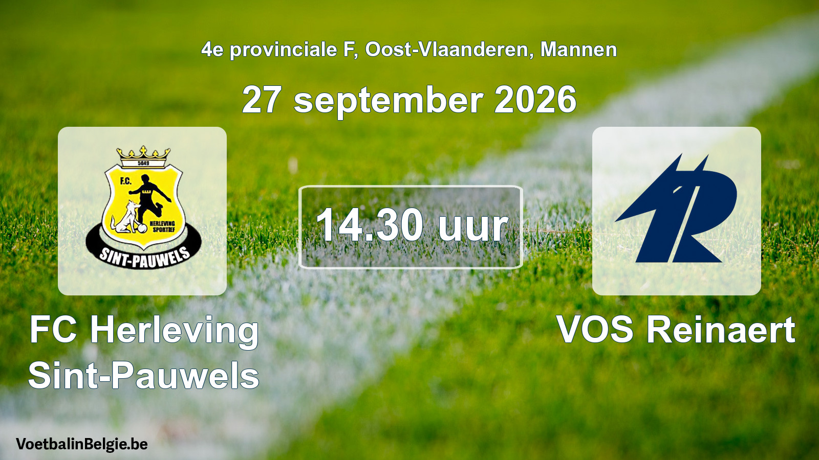 Geplande wedstrijd mannenvoetbal: FC Herleving Sint-Pauwels - VOS Reinaert (27 september 2026)