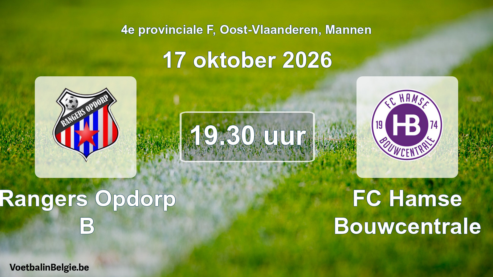 Geplande wedstrijd mannenvoetbal: Rangers Opdorp B - FC Hamse Bouwcentrale (17 oktober 2026)