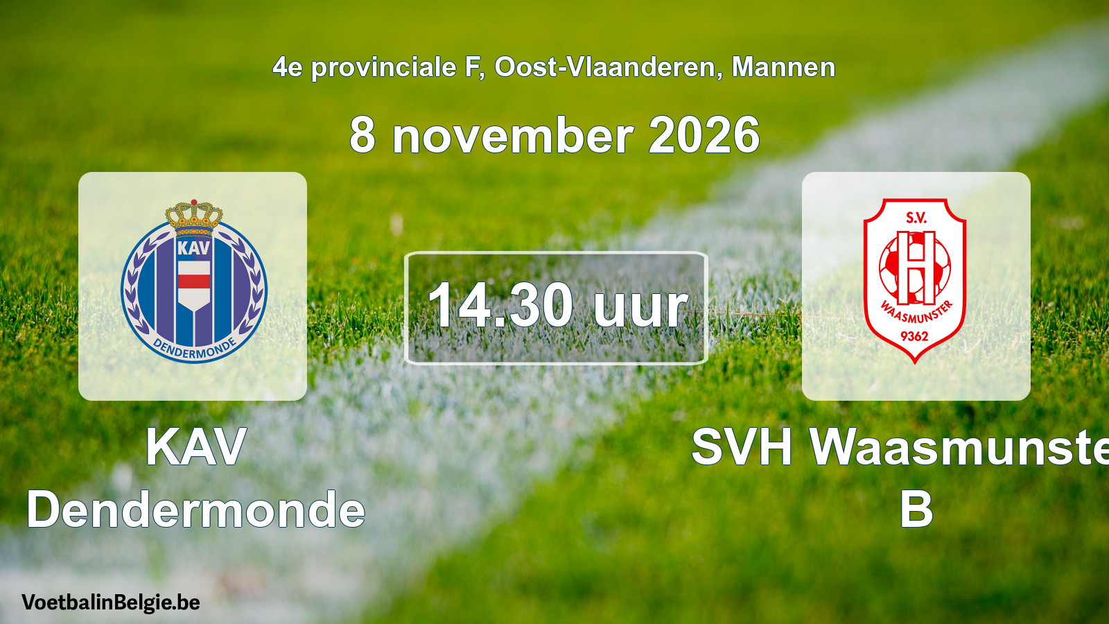Geplande wedstrijd mannenvoetbal: KAV Dendermonde - SVH Waasmunster B (8 november 2026)