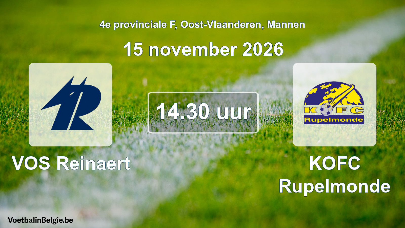 Geplande wedstrijd mannenvoetbal: VOS Reinaert - KOFC Rupelmonde (15 november 2026)