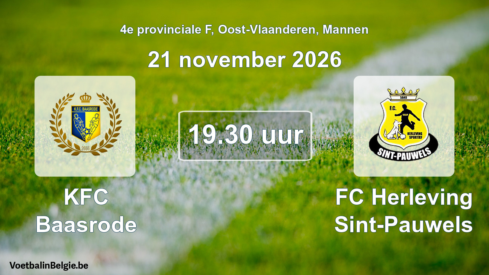 Geplande wedstrijd mannenvoetbal: KFC Baasrode - FC Herleving Sint-Pauwels (21 november 2026)