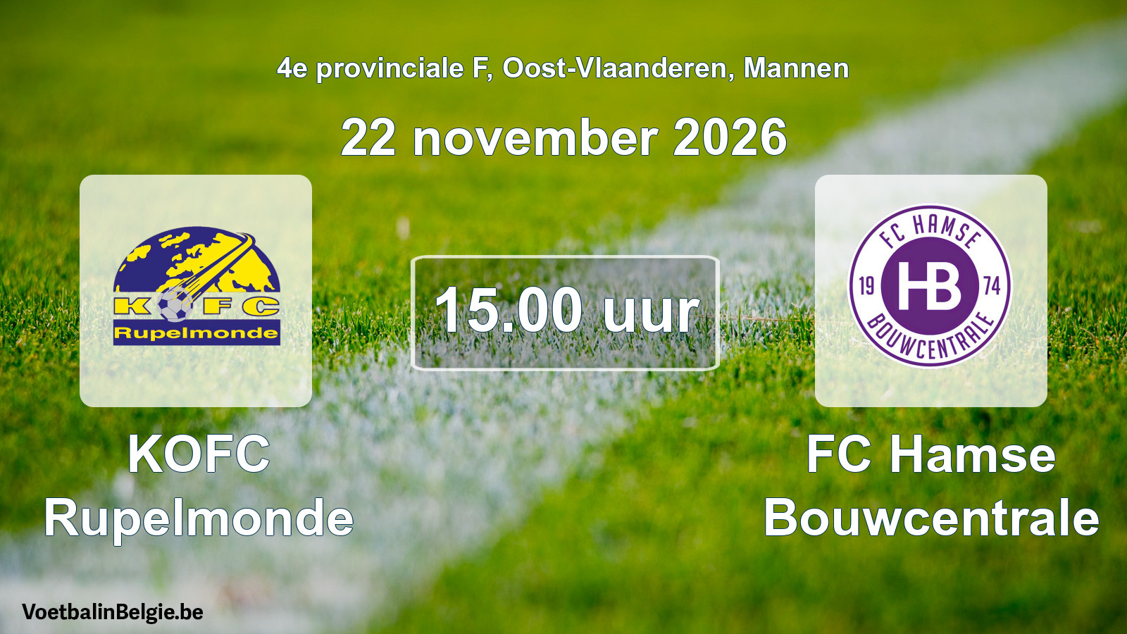 Geplande wedstrijd mannenvoetbal: KOFC Rupelmonde - FC Hamse Bouwcentrale (22 november 2026)