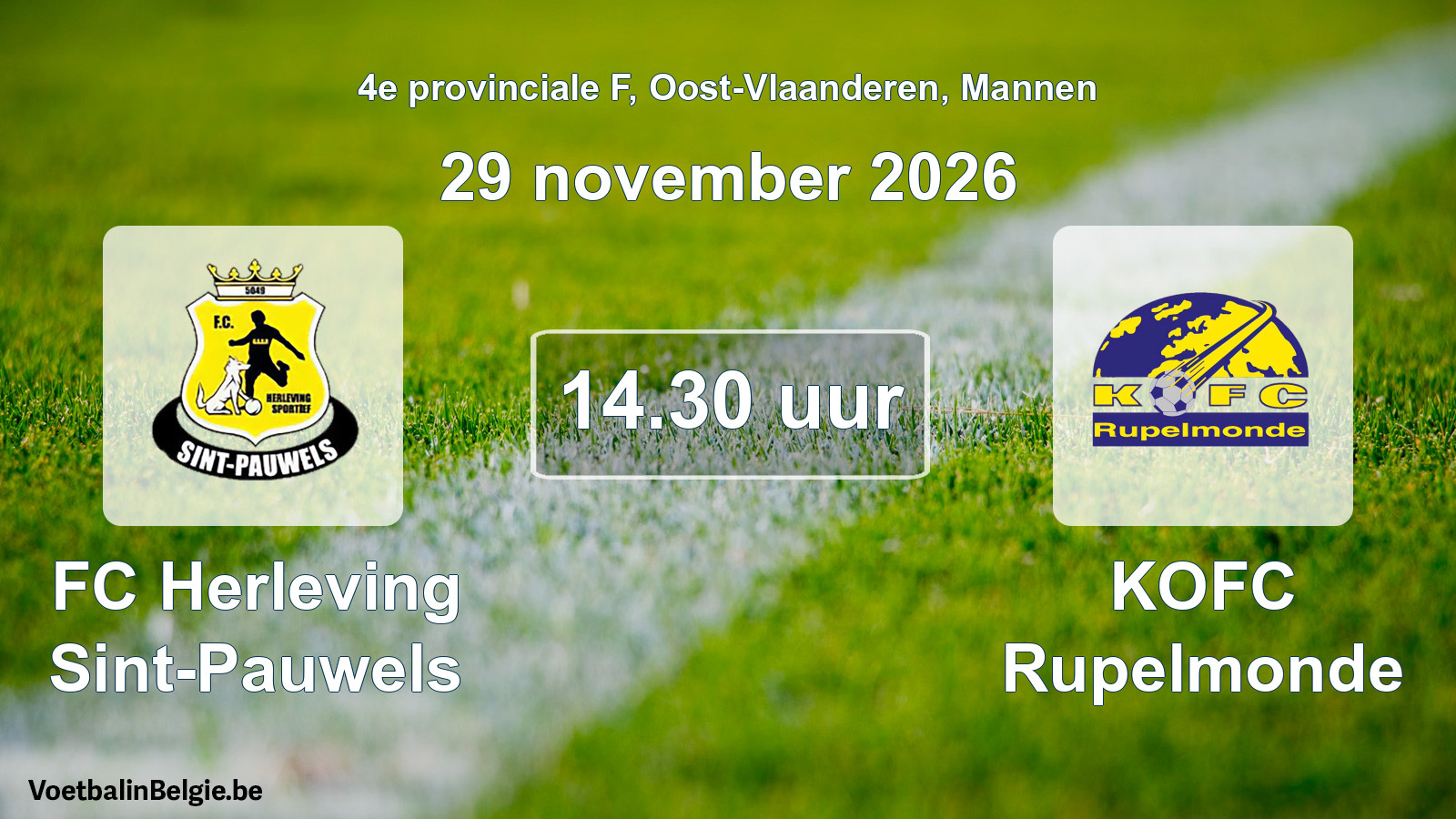 Geplande wedstrijd mannenvoetbal: FC Herleving Sint-Pauwels - KOFC Rupelmonde (29 november 2026)