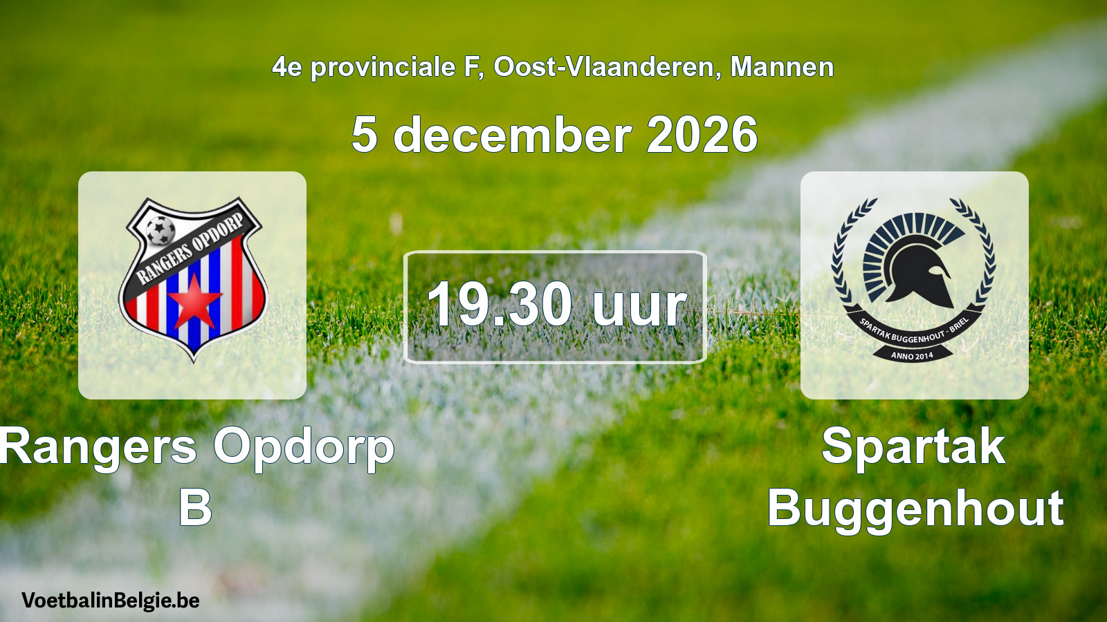 Geplande wedstrijd mannenvoetbal: Rangers Opdorp B - Spartak Buggenhout (5 december 2026)