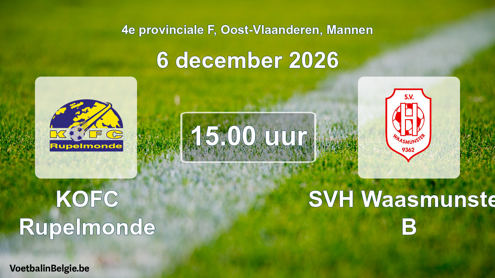 Geplande wedstrijd mannenvoetbal: KOFC Rupelmonde - SVH Waasmunster B (6 december 2026)