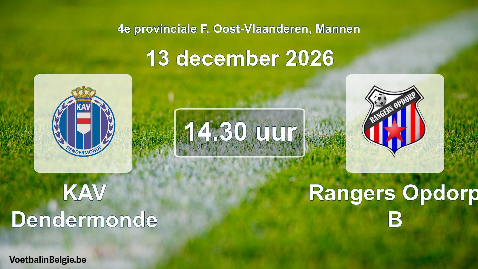 Geplande wedstrijd mannenvoetbal: KAV Dendermonde - Rangers Opdorp B (13 december 2026)