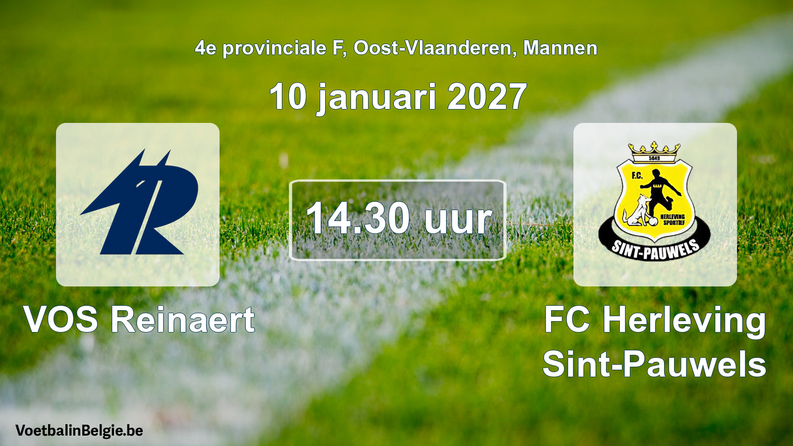 Geplande wedstrijd mannenvoetbal: VOS Reinaert - FC Herleving Sint-Pauwels (10 januari 2027)