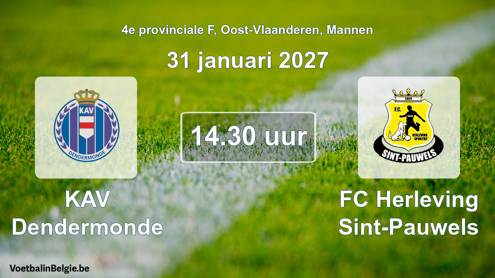 Geplande wedstrijd mannenvoetbal: KAV Dendermonde - FC Herleving Sint-Pauwels (31 januari 2027)