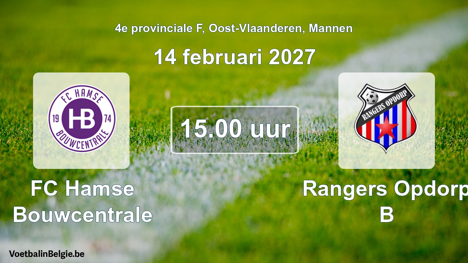 Geplande wedstrijd mannenvoetbal: FC Hamse Bouwcentrale - Rangers Opdorp B (14 februari 2027)