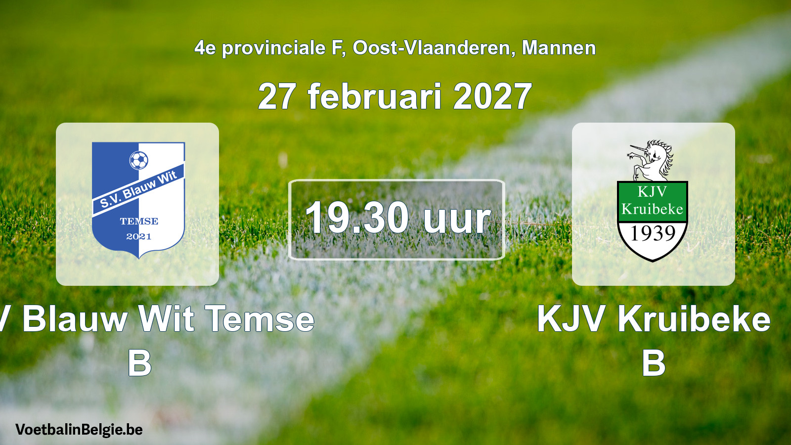 Geplande wedstrijd mannenvoetbal: SV Blauw Wit Temse B - KJV Kruibeke B (27 februari 2027)