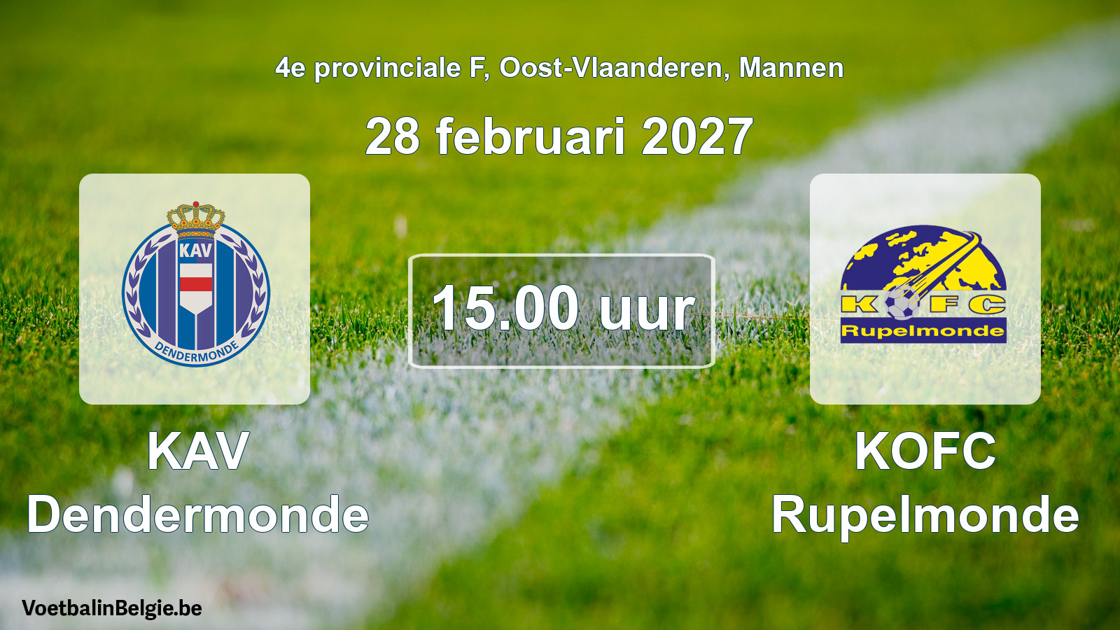 Geplande wedstrijd mannenvoetbal: KAV Dendermonde - KOFC Rupelmonde (28 februari 2027)