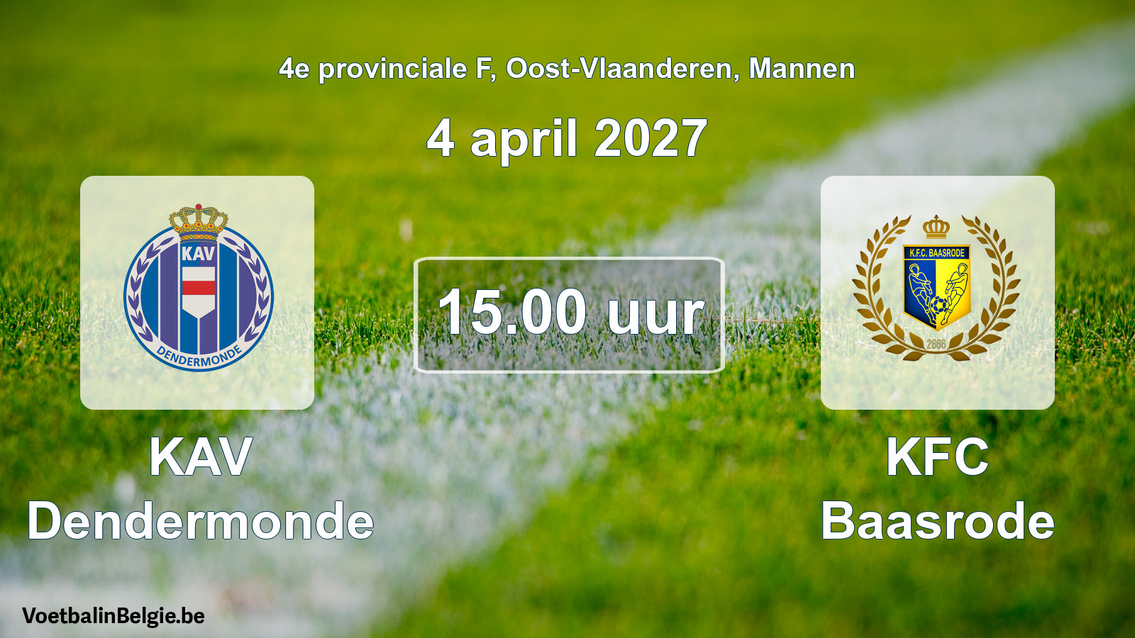 Geplande wedstrijd mannenvoetbal: KAV Dendermonde - KFC Baasrode (4 april 2027)