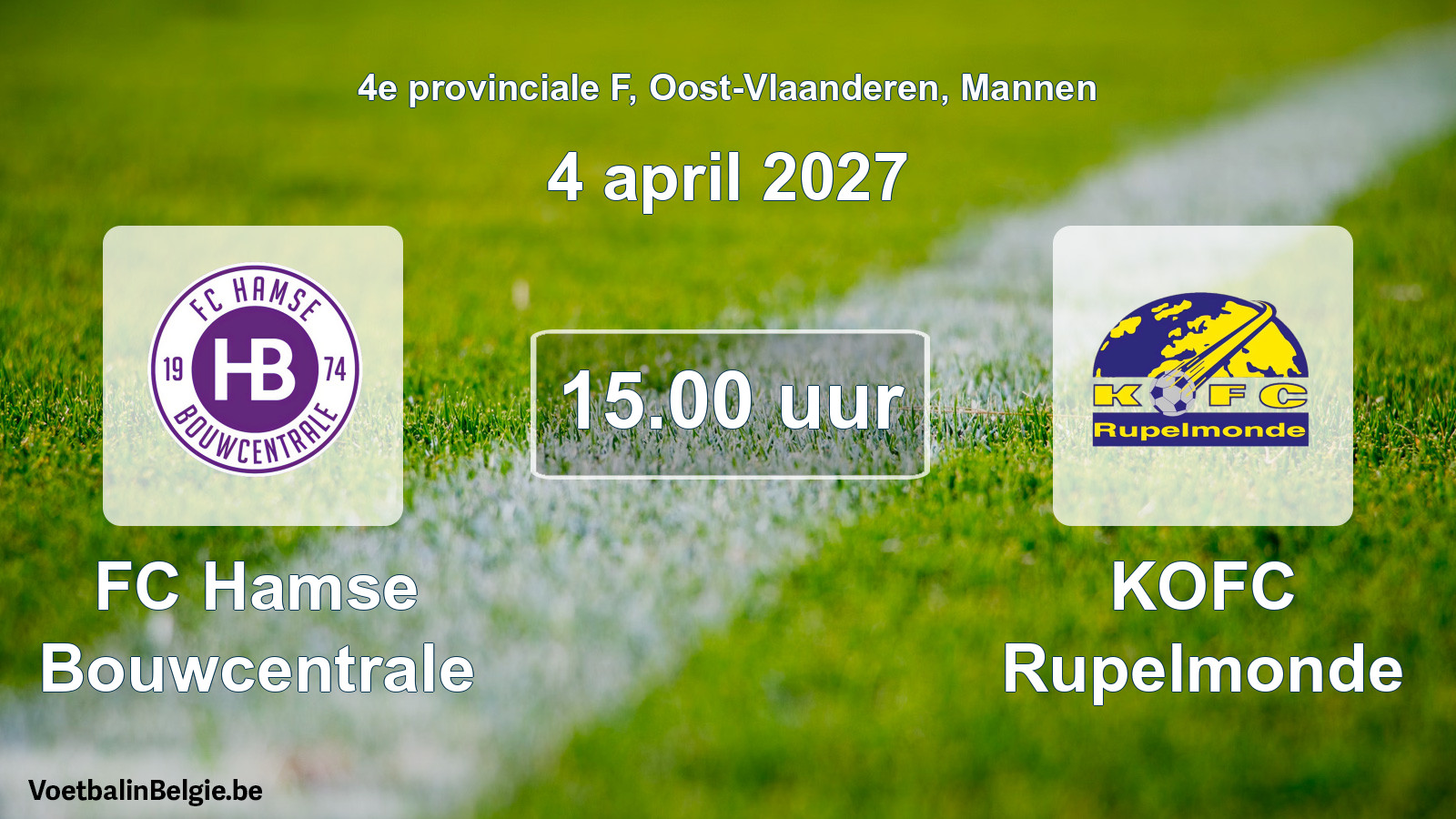 Geplande wedstrijd mannenvoetbal: FC Hamse Bouwcentrale - KOFC Rupelmonde (4 april 2027)