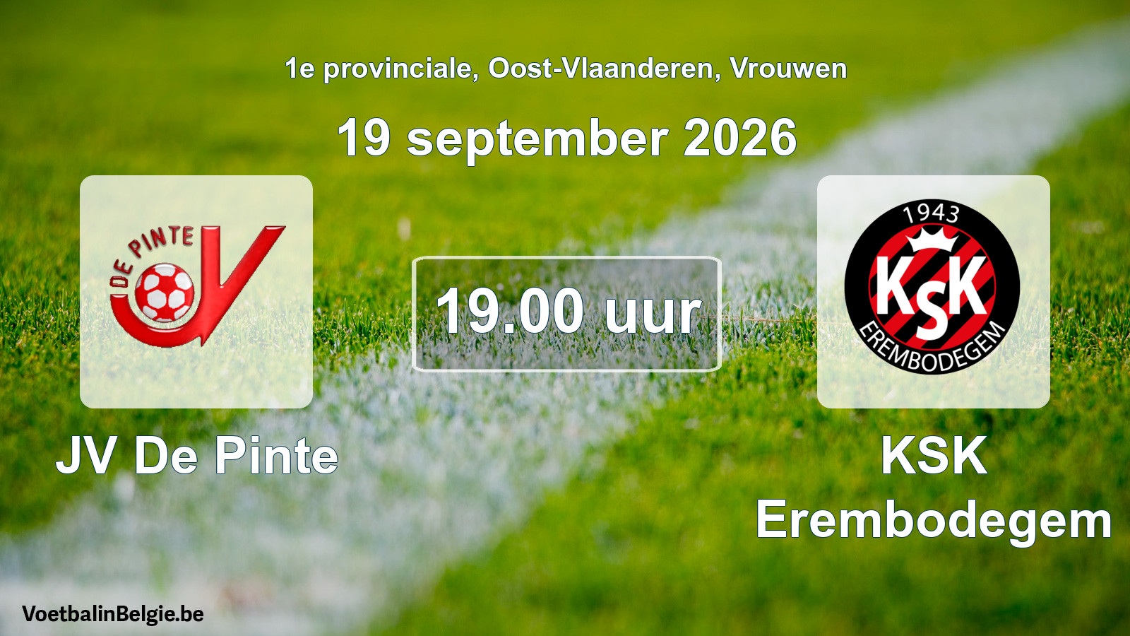 Geplande wedstrijd vrouwenvoetbal: JV De Pinte - KSK Erembodegem (19 september 2026)