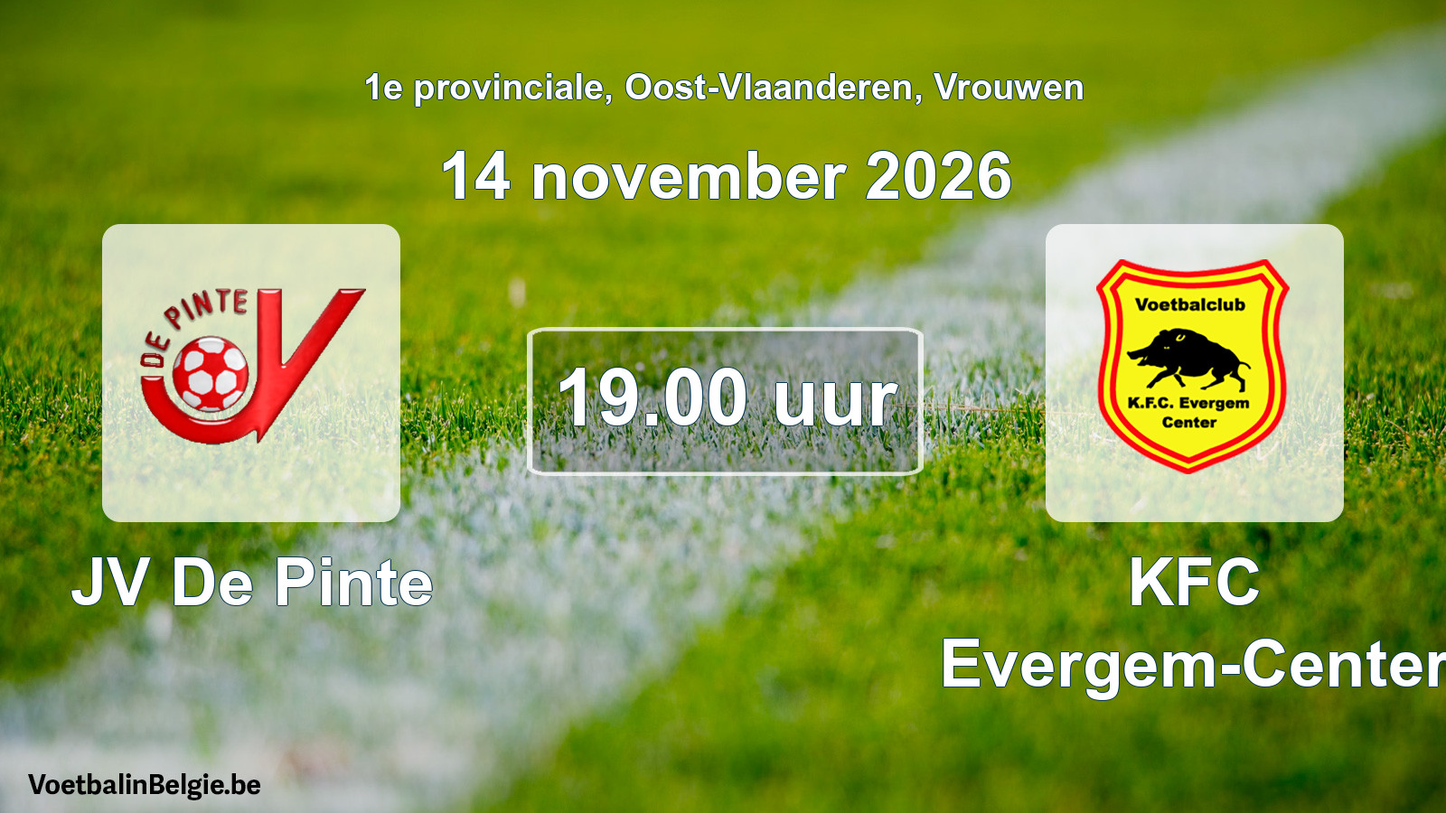 Match prévu football femmes: JV De Pinte - KFC Evergem-Center (14 novembre 2026)