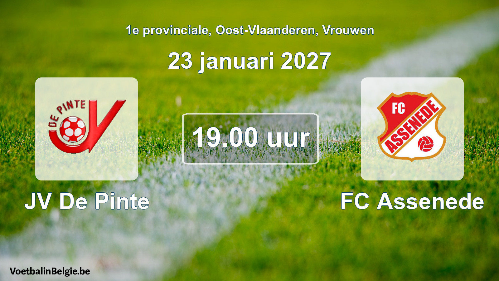 Geplande wedstrijd vrouwenvoetbal: JV De Pinte - FC Assenede (23 januari 2027)